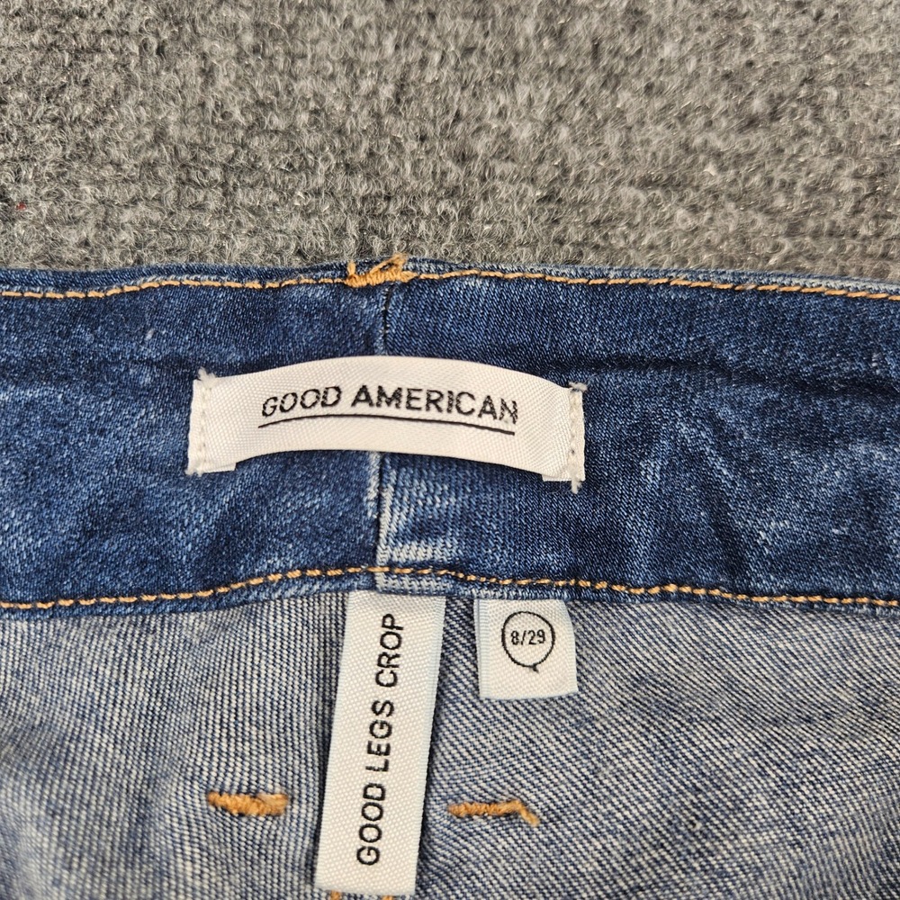 Good American Good Legs Crop Distressed Skinny Jeans Blue 8/29 GLC113T - Picture 7 of 9
